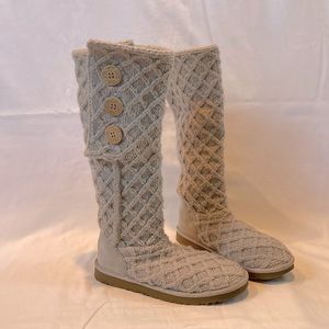 UGG Lattice Cardy Tall Knit Sweater Classic Boots Size 8 light grey